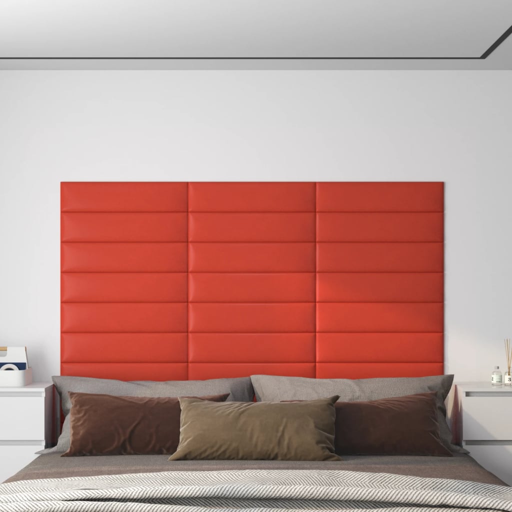 vidaXL Nástenné panely 12 ks červené 60x15 cm umelá koža 1,08 m²