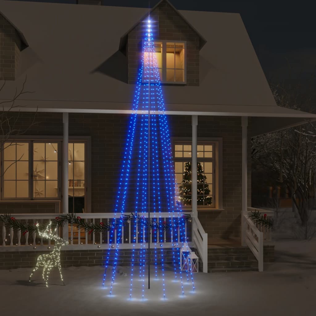 vidaXL Vianočný stromček na tyč 732 modrých LED 500 cm