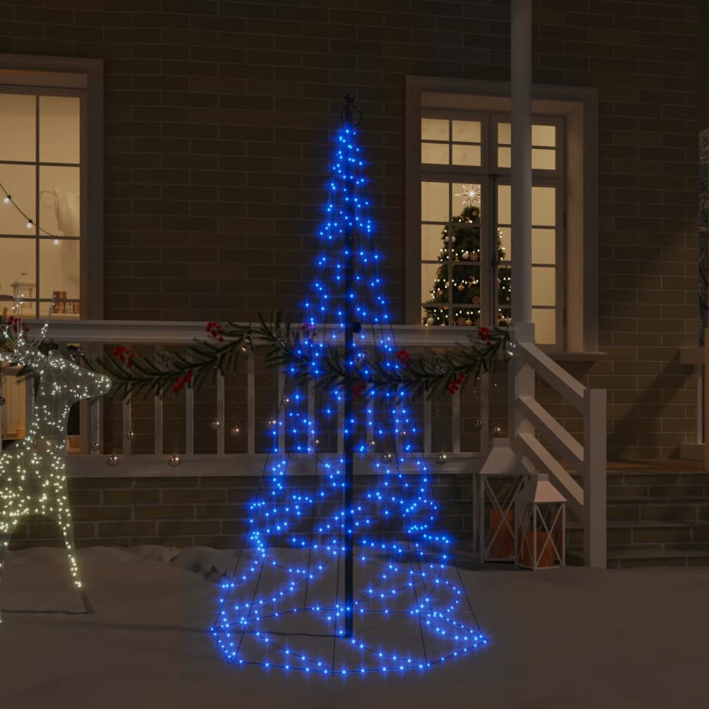 vidaXL Vianočný stromček na stožiar 200 modrých LED 180 cm