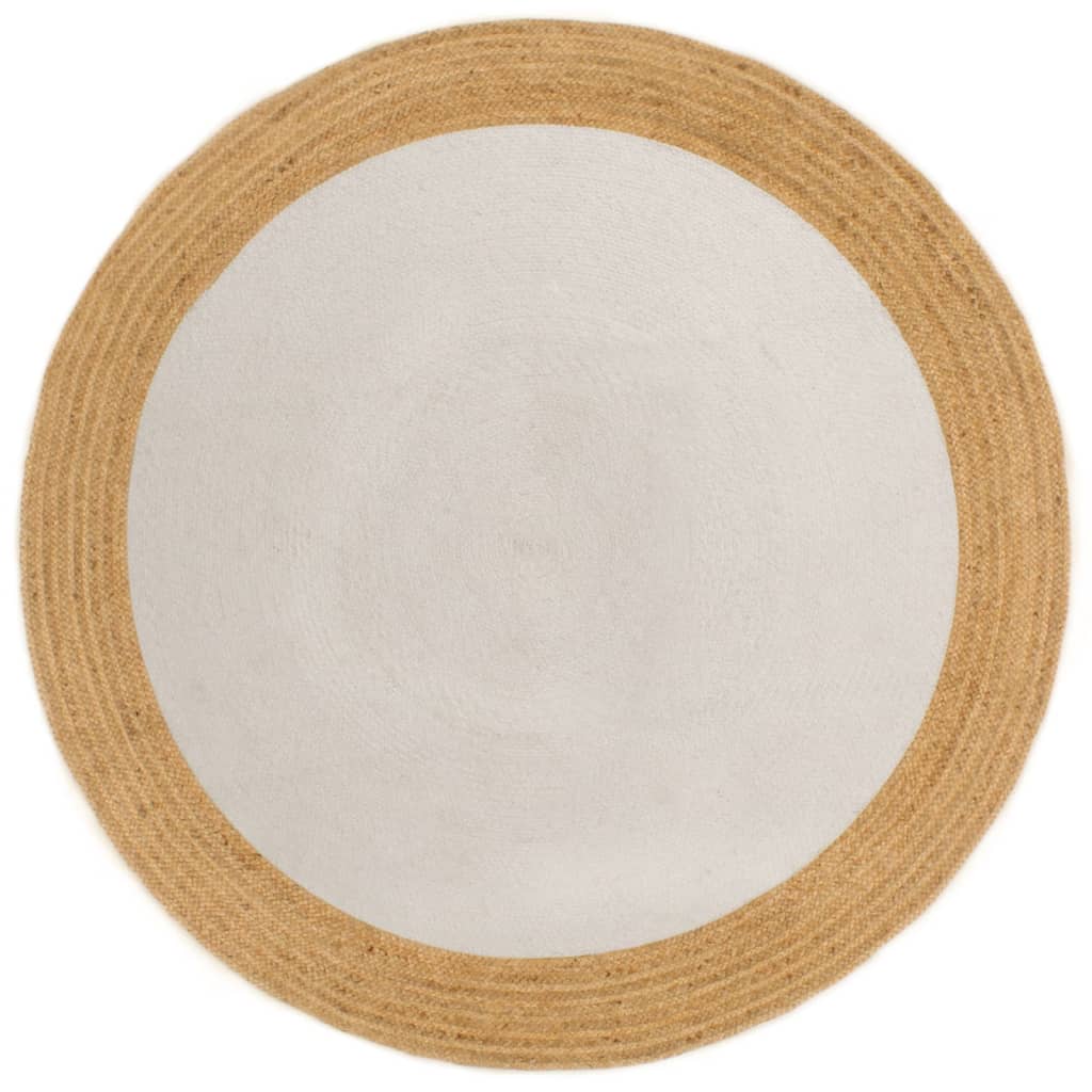 vidaXL Koberec pletený biely a prírodný 90 cm juta a bavlna okrúhly