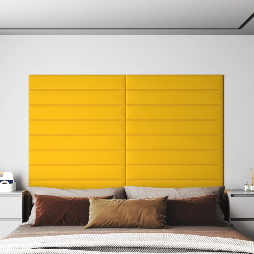 vidaXL Nástenné panely 12 ks žlté 90x15 cm zamat 1,62 m²