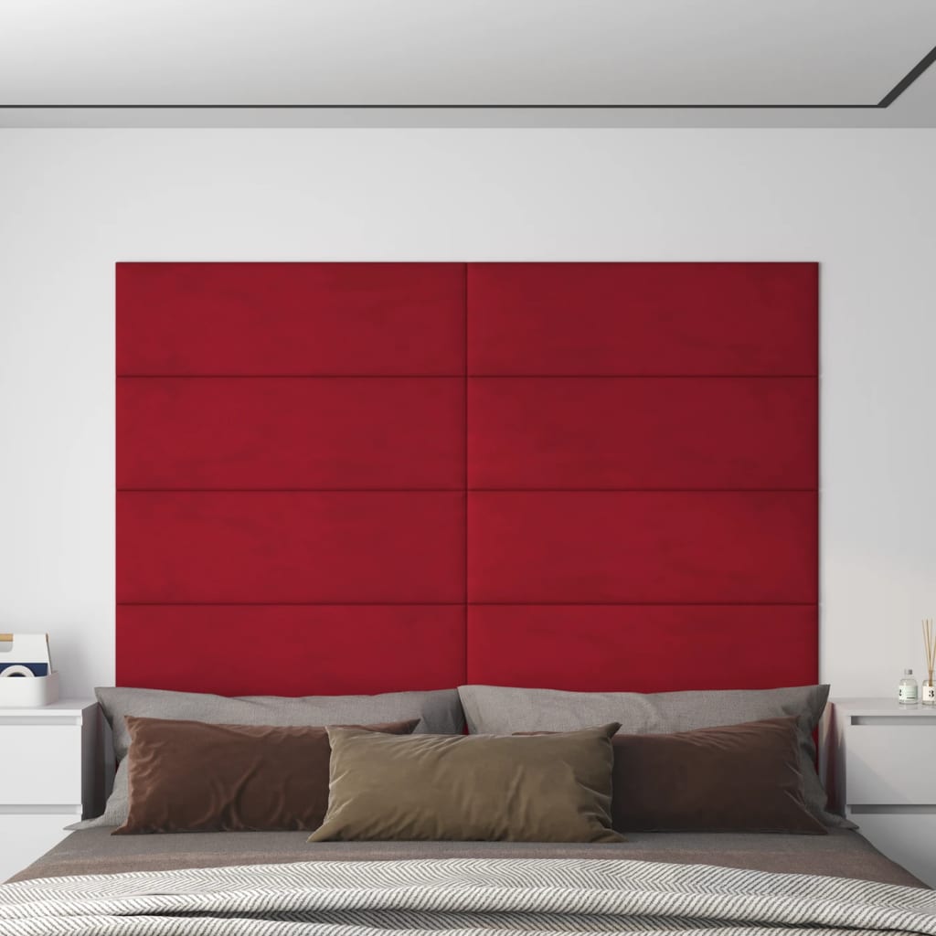 vidaXL Nástenné panely 12 ks vínovo-červené 90x30 cm zamat 3,24 m²