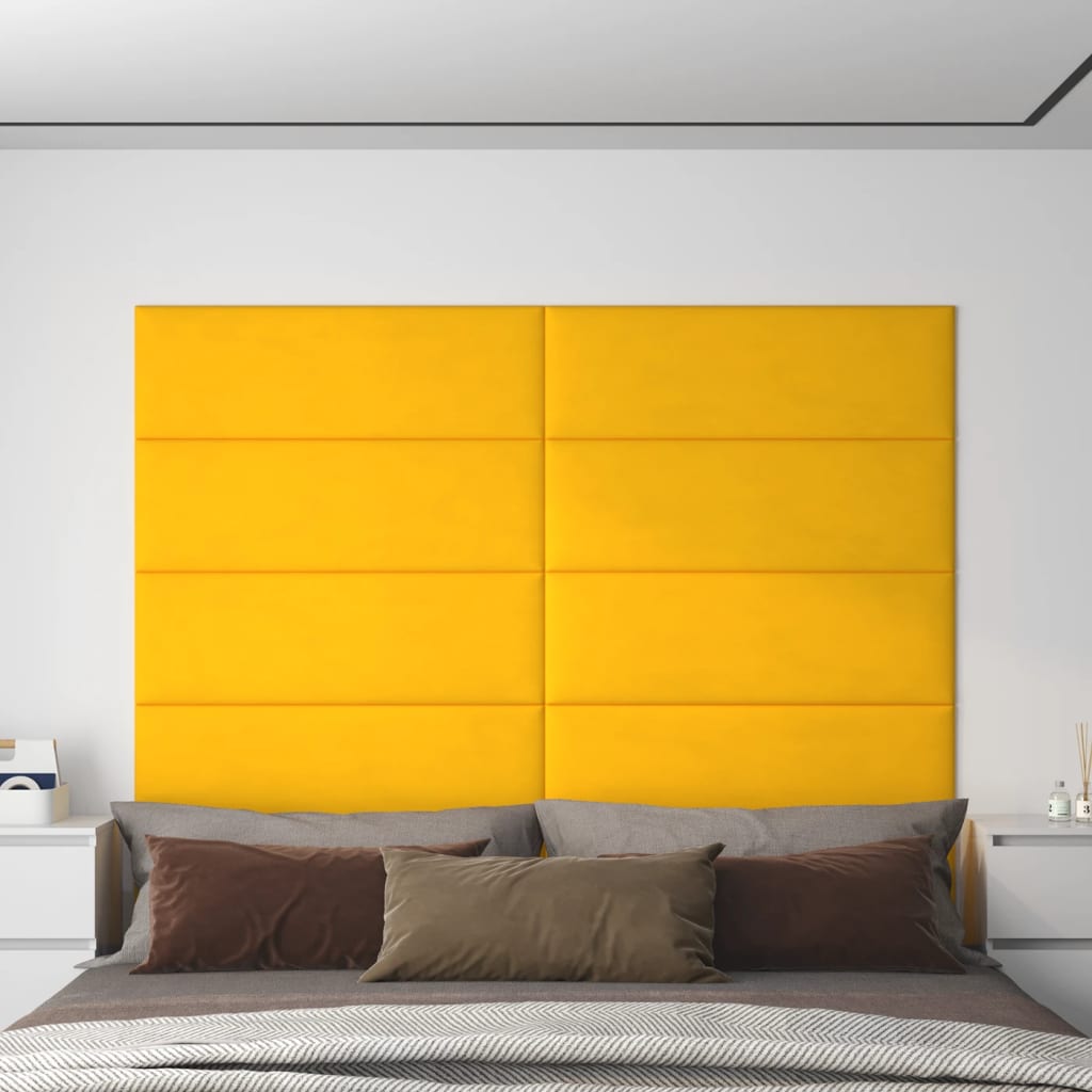vidaXL Nástenné panely 12 ks žlté 90x30 cm zamat 3,24 m²