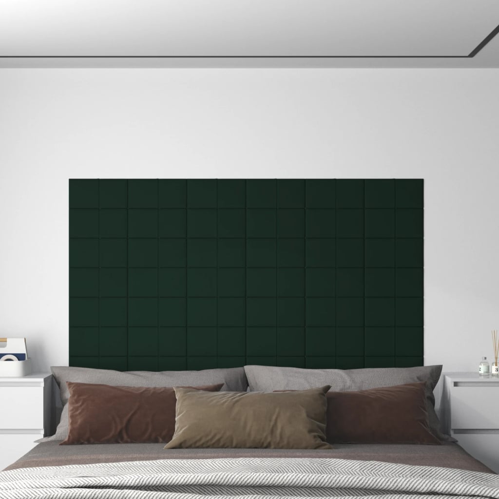 vidaXL Nástenné panely 12 ks tmavozelené 30x15 cm zamat 0,54 m²