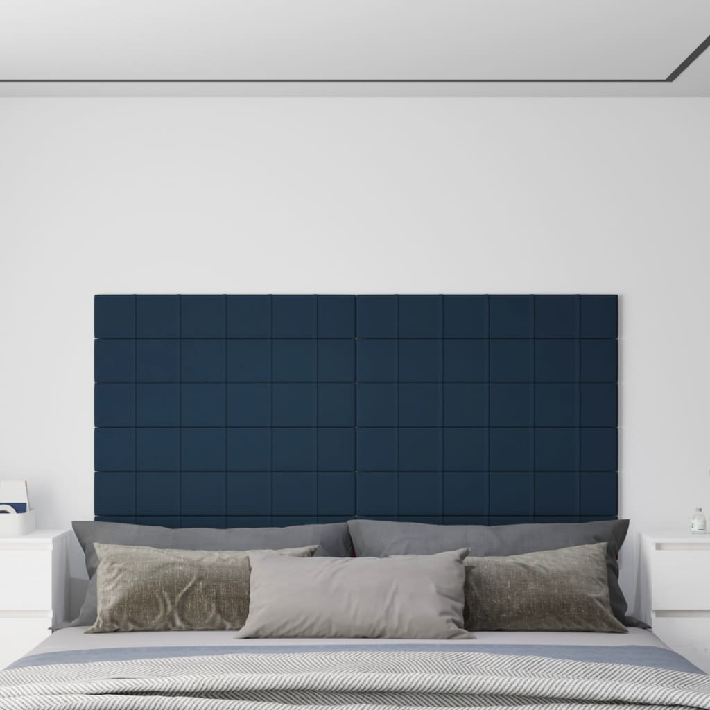 vidaXL Nástenné panely 12 ks modré 90x15 cm zamatové 1,62 m²
