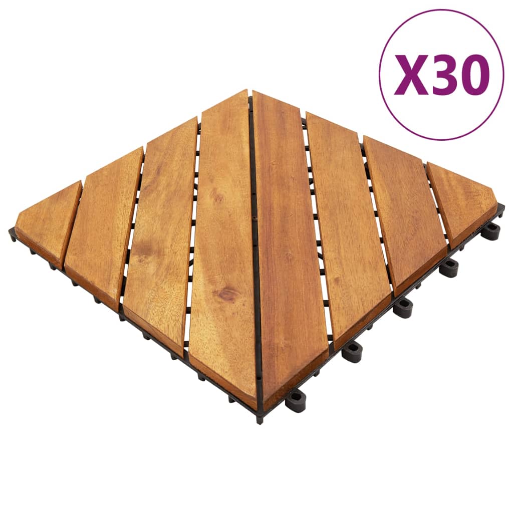vidaXL Podlahové dlaždice 30 ks hnedé 30x30 cm masívne akáciové drevo