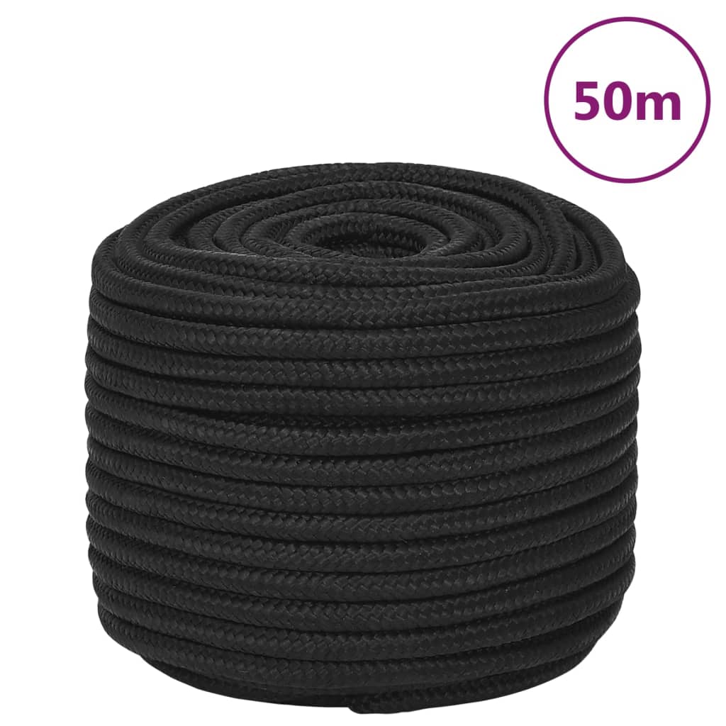 vidaXL Lodné lano čierne 12 mm 50 m polypropylén