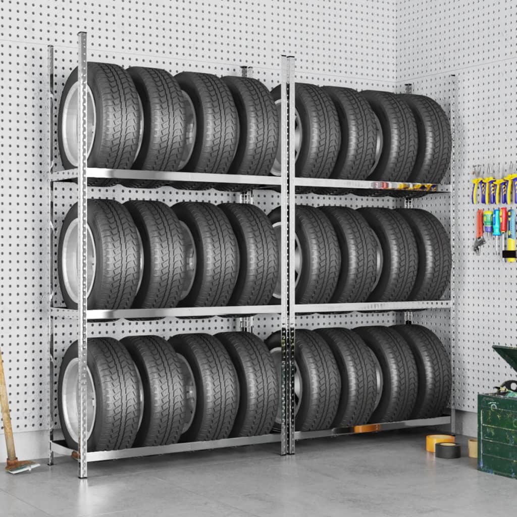 vidaXL 3-poschodové stojany na pneumatiky 2 ks 110x40x200 cm oceľ