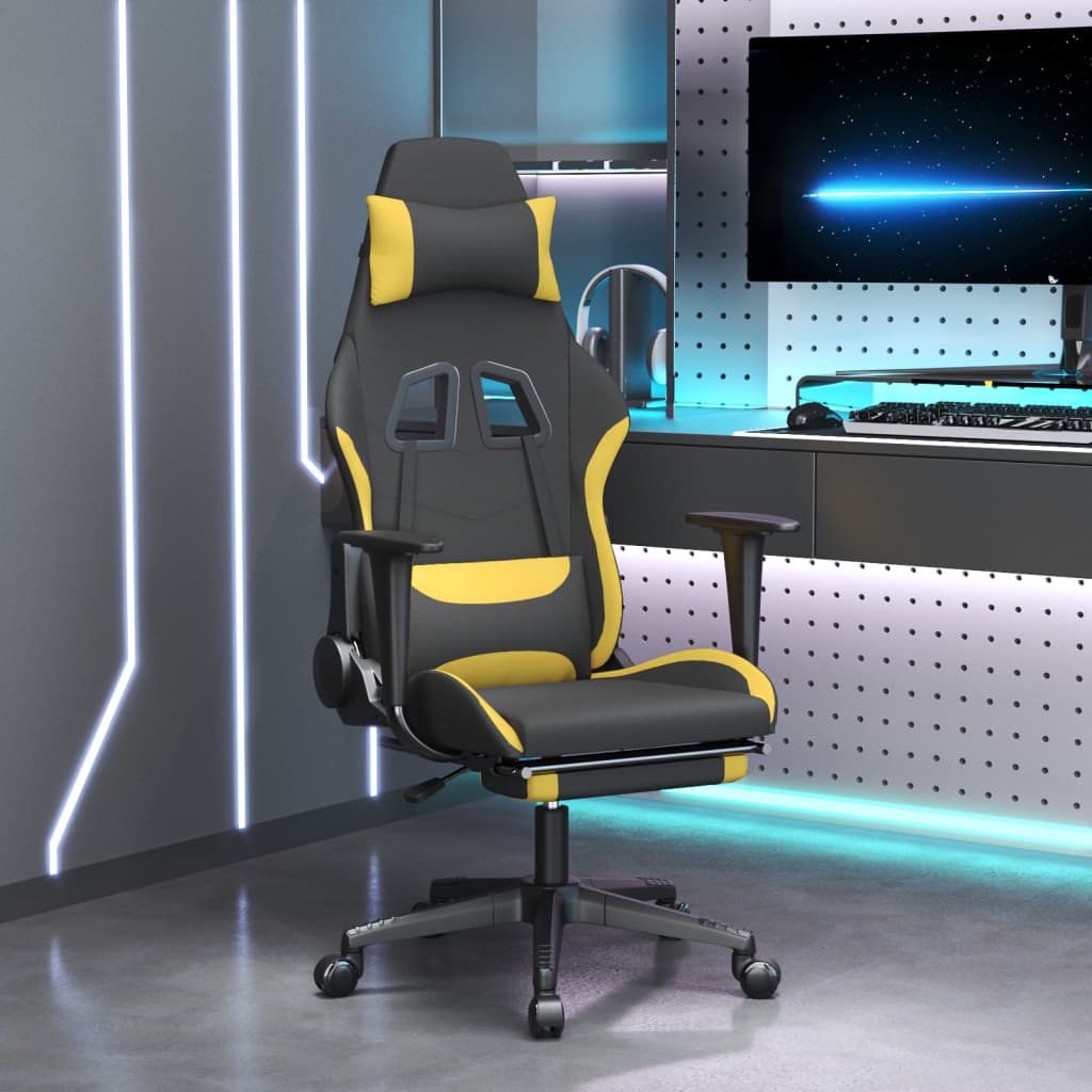 vidaXL Masážna herná stolička s podnožkou, čierna a žltá, látka