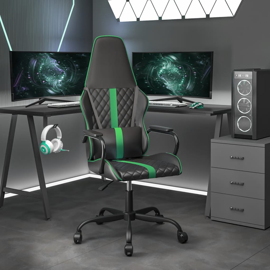 vidaXL Masážna herná stolička zeleno-čierna umelá koža