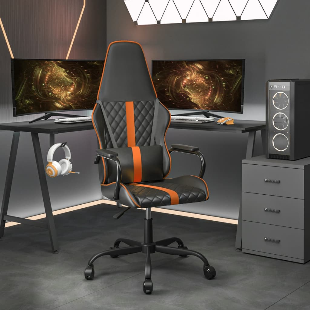 vidaXL Masážna herná stolička oranžovo-čierna umelá koža