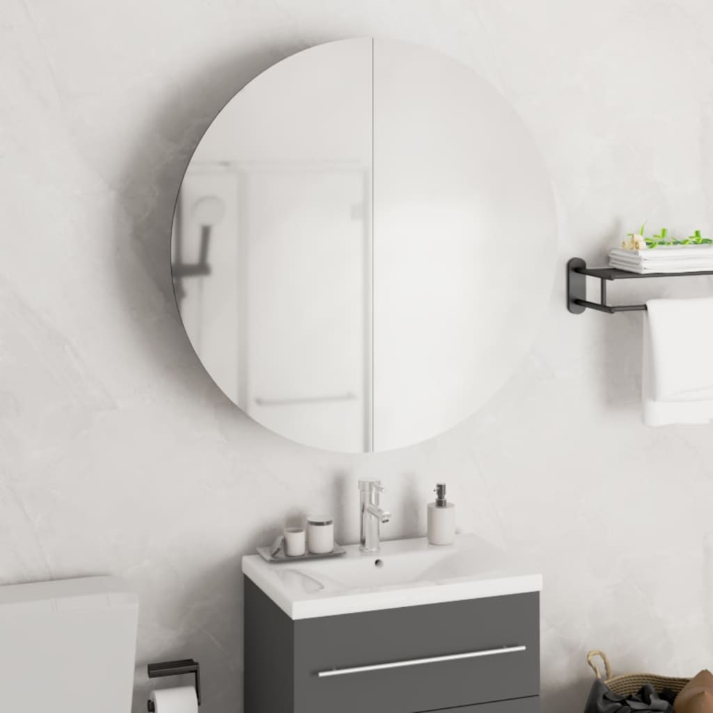 vidaXL Kúpeľňová skrinka s okrúhlym zrkadlom a LED dubová 54x54x17,5cm