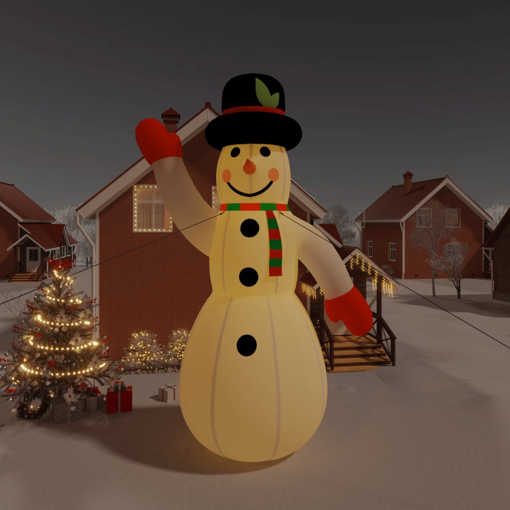 vidaXL Nafukovací vianočný snehuliak s LED 805 cm