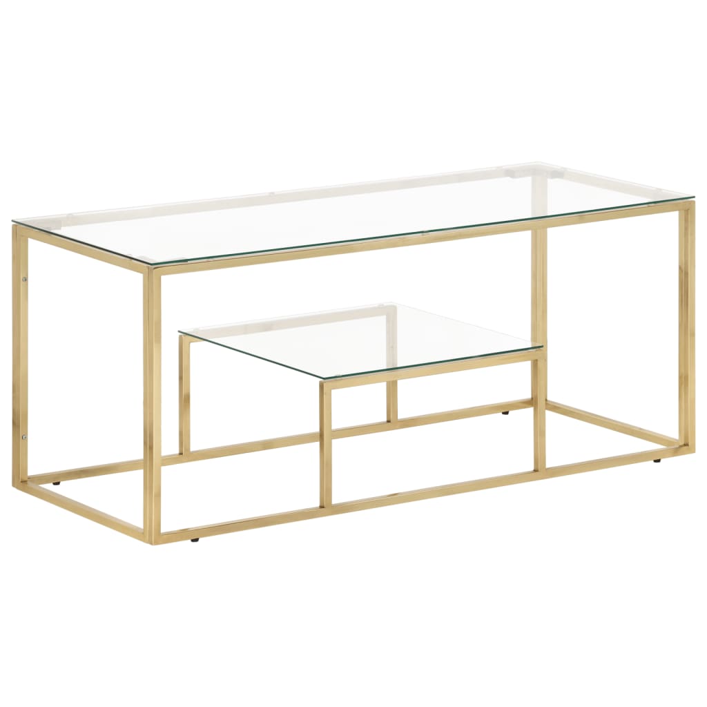 vidaXL Konferenčný stolík zlatý nehrdzavejúca oceľ a tvrdené sklo