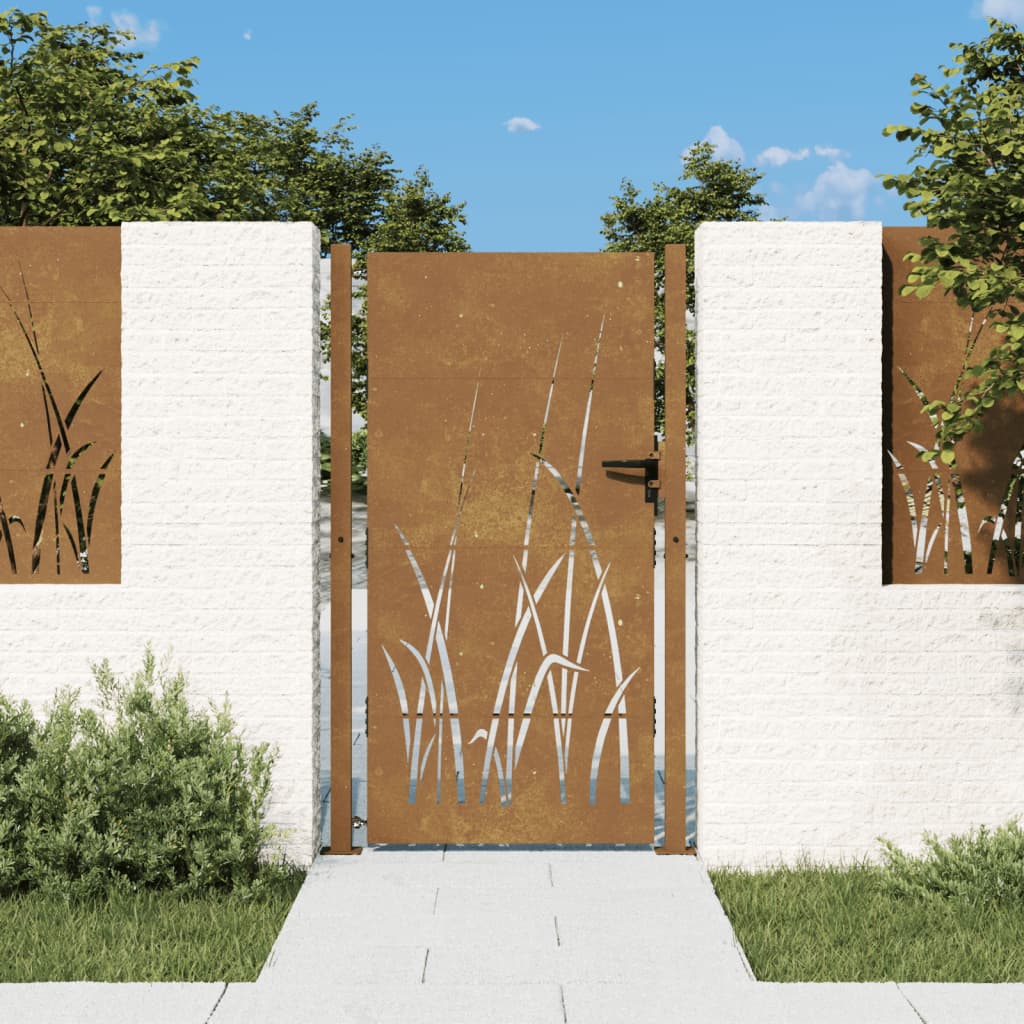 vidaXL Záhradná brána 105x180 cm kortenová oceľ dizajn trávy