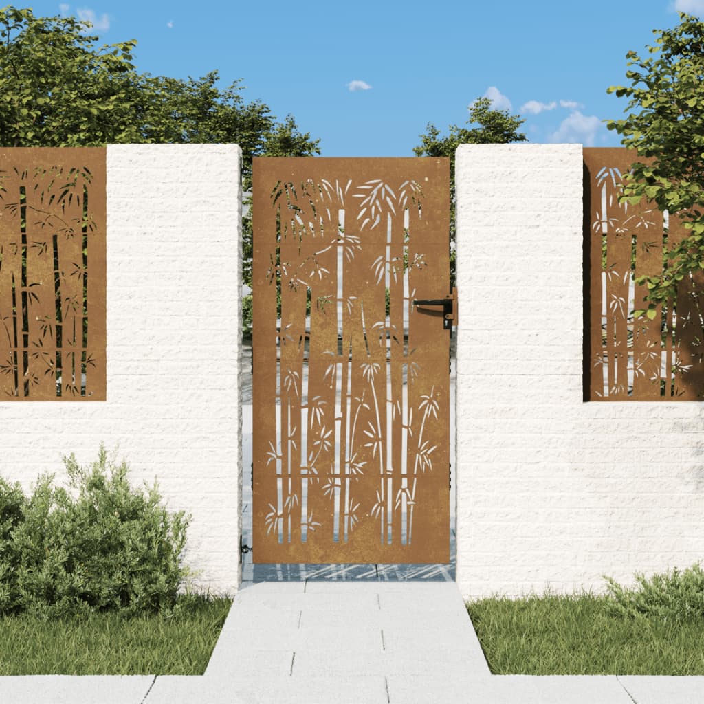 vidaXL Záhradná brána 85x175 cm kortenová oceľ dizajn bambusu