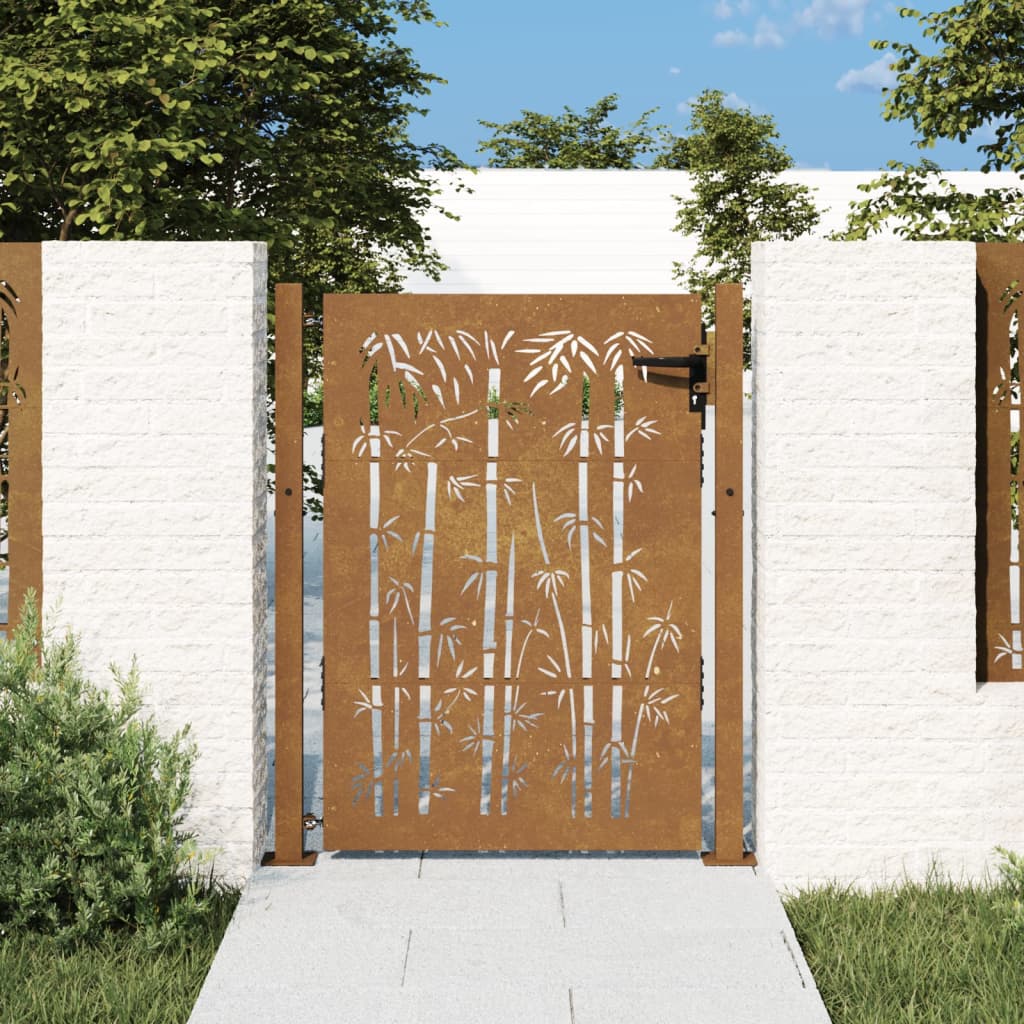 vidaXL Záhradná brána 105x155 cm kortenová oceľ dizajn bambusu