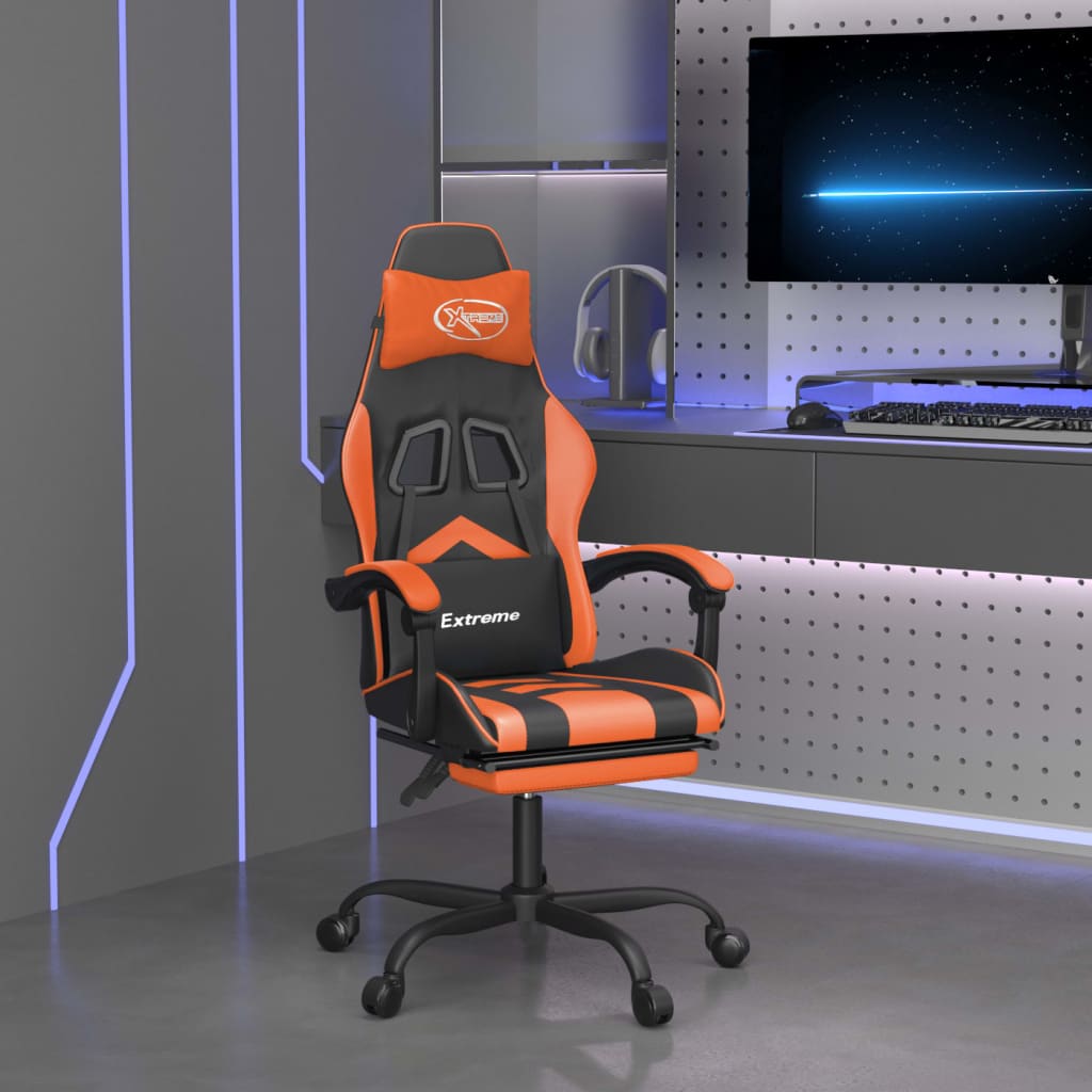 vidaXL Herná stolička s podnožkou čierna a oranžová látková