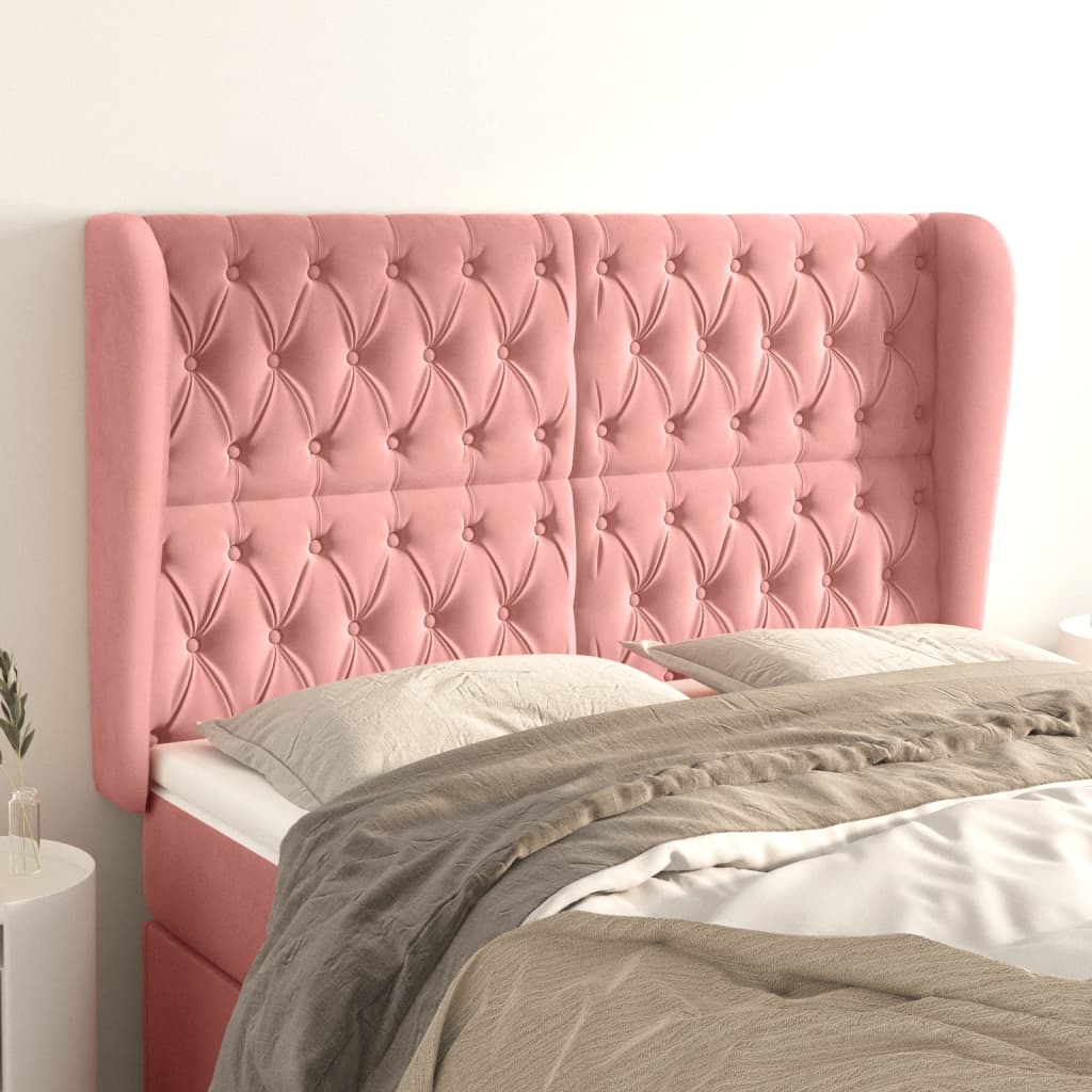 vidaXL Čelo postele so záhybmi ružový 163x23x118/128 cm zamat