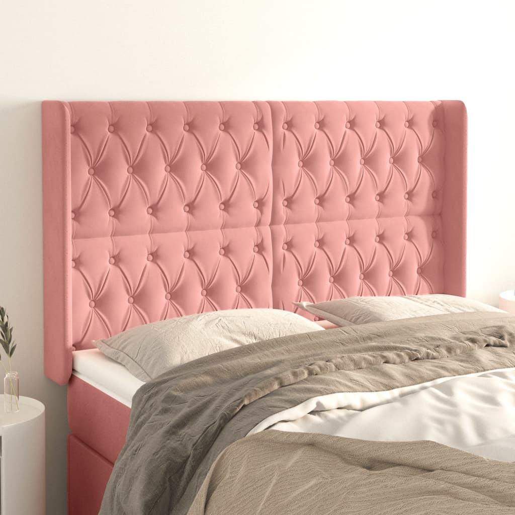 vidaXL Čelo postele so záhybmi ružový 163x16x118/128 cm zamat