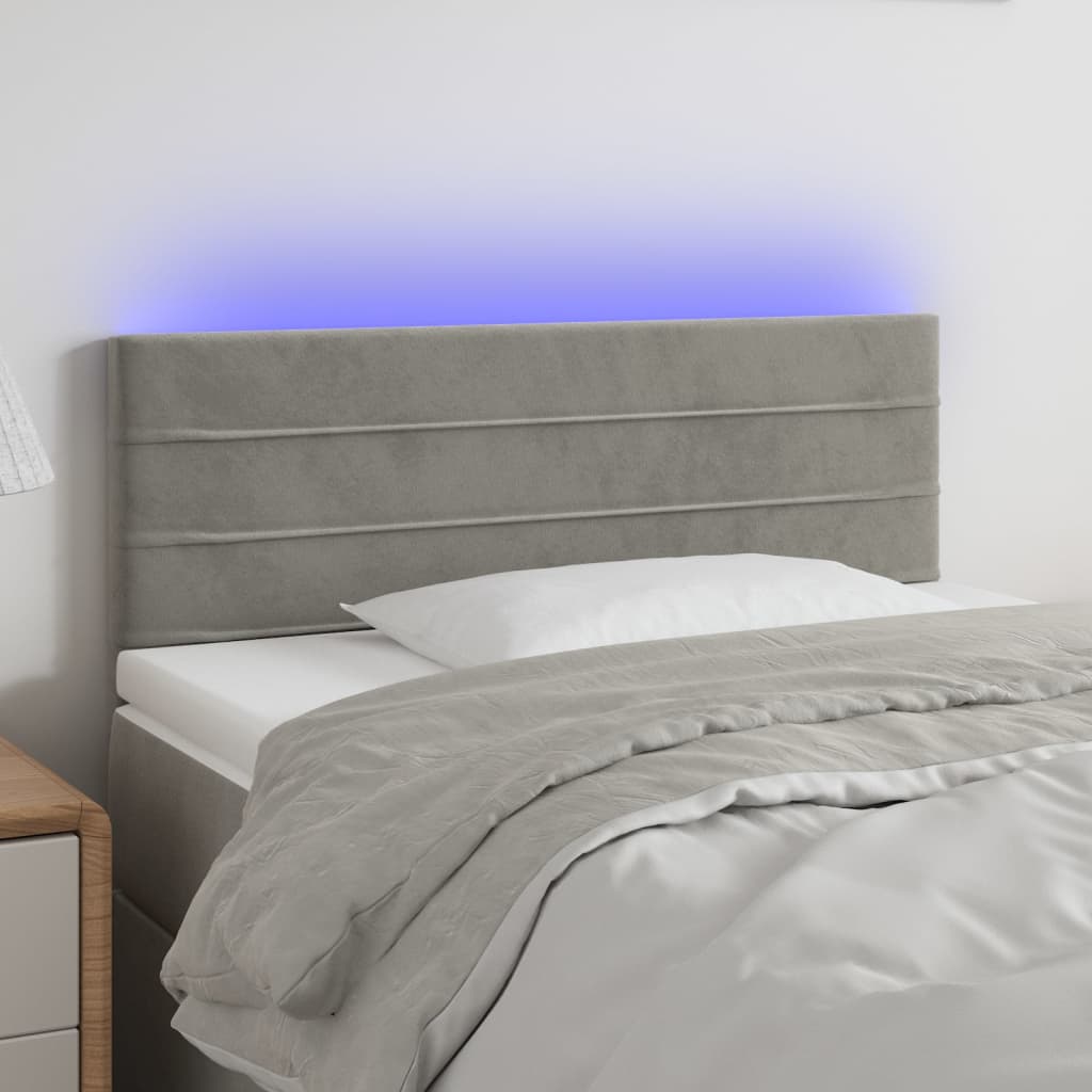 vidaXL Čelo postele s LED bledosivé 80x5x78/88 cm zamat