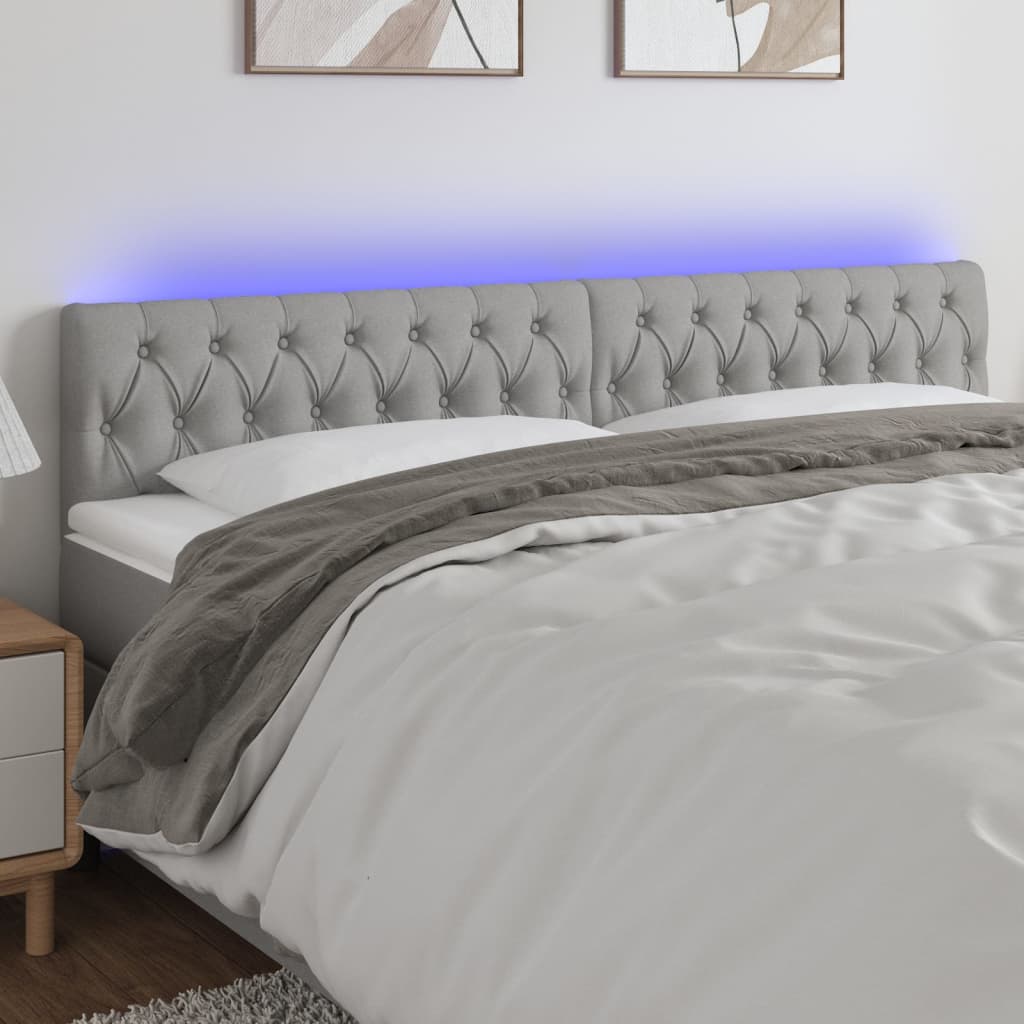 vidaXL Čelo postele s LED bledosivé 200x7x78/88 cm látka