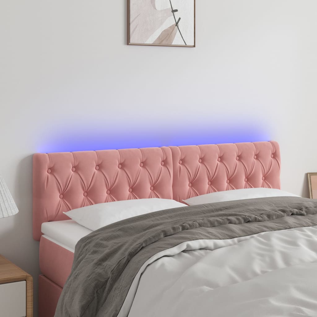 vidaXL Čelo postele s LED ružové 160x7x78/88 cm zamat