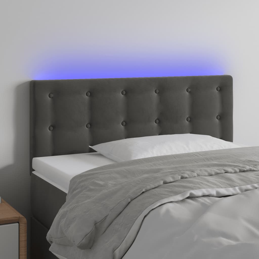 vidaXL Čelo postele s LED tmavosivé 90x5x78/88 cm zamat 