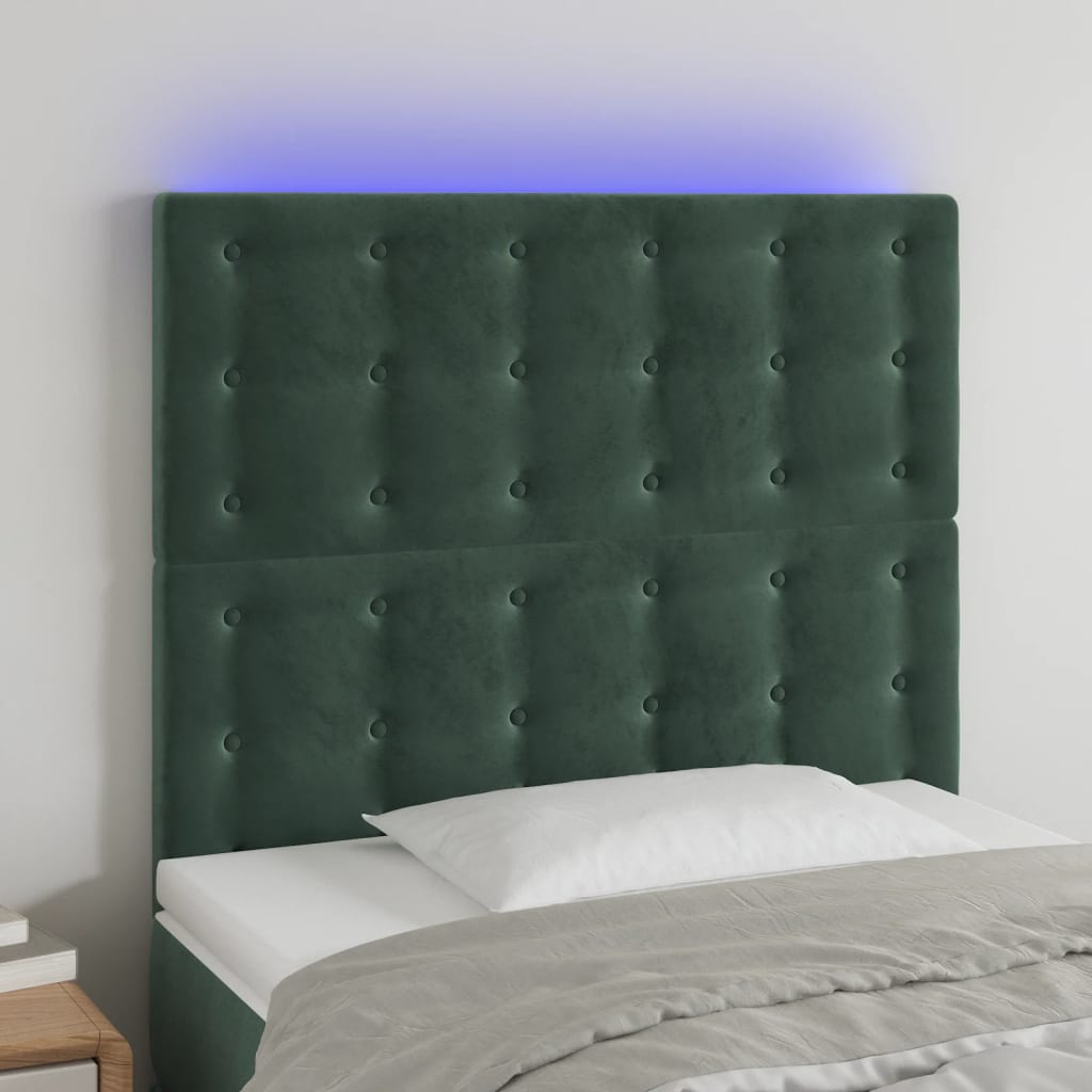 vidaXL Čelo postele s LED tmavozelené 80x5x118/128 cm zamat