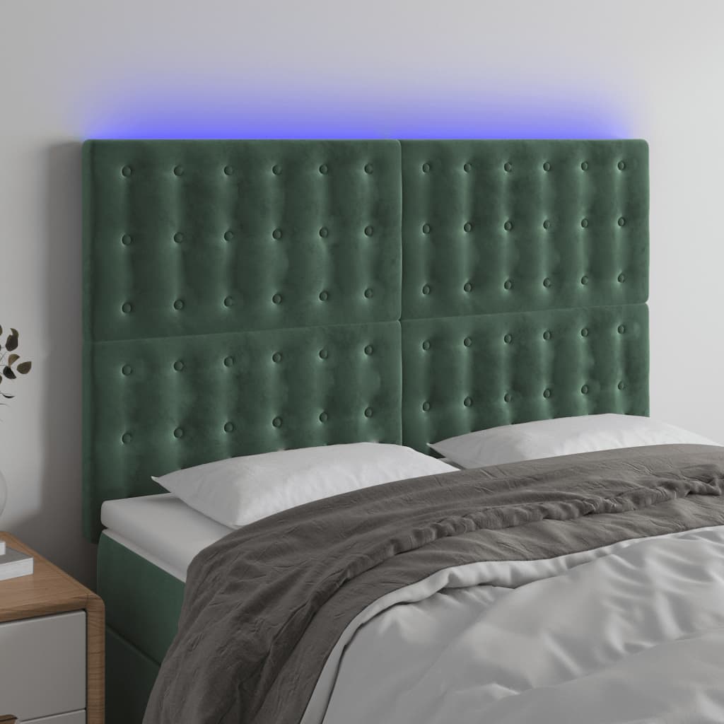 vidaXL Čelo postele s LED tmavozelené 144x5x118/128 cm zamat