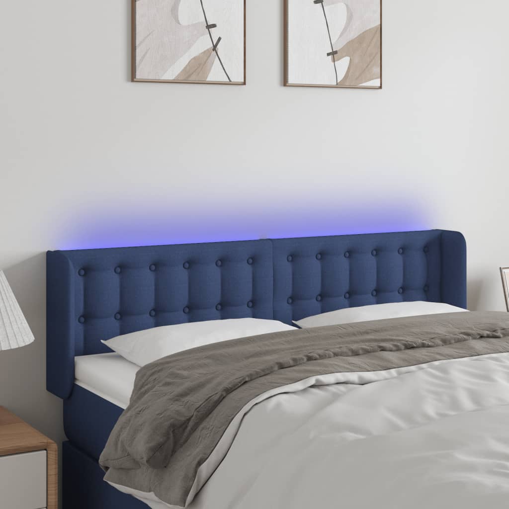 vidaXL Čelo postele s LED modré 147x16x78/88 cm látka