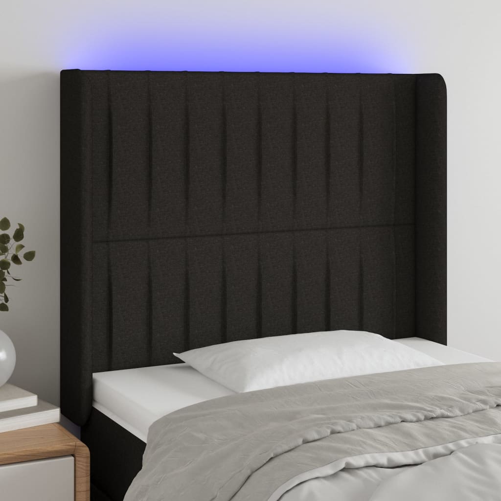 vidaXL Čelo postele s LED čierne 83x16x118/128 cm látka