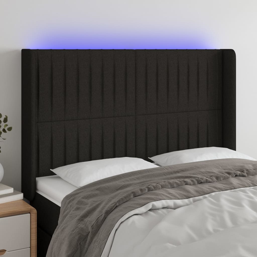 vidaXL Čelo postele s LED čierne 147x16x118/128 cm látka