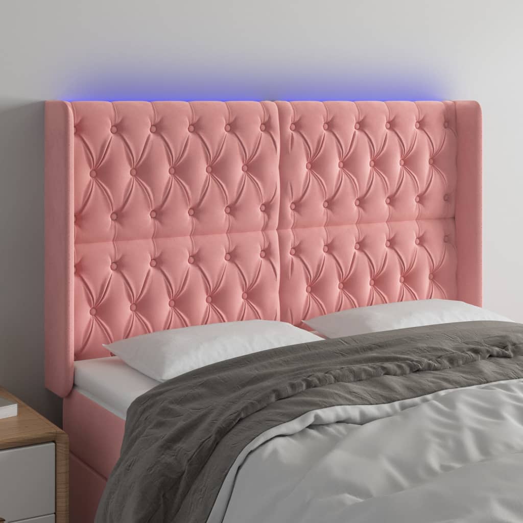 vidaXL Čelo postele s LED ružové 163x16x118/128 cm zamat
