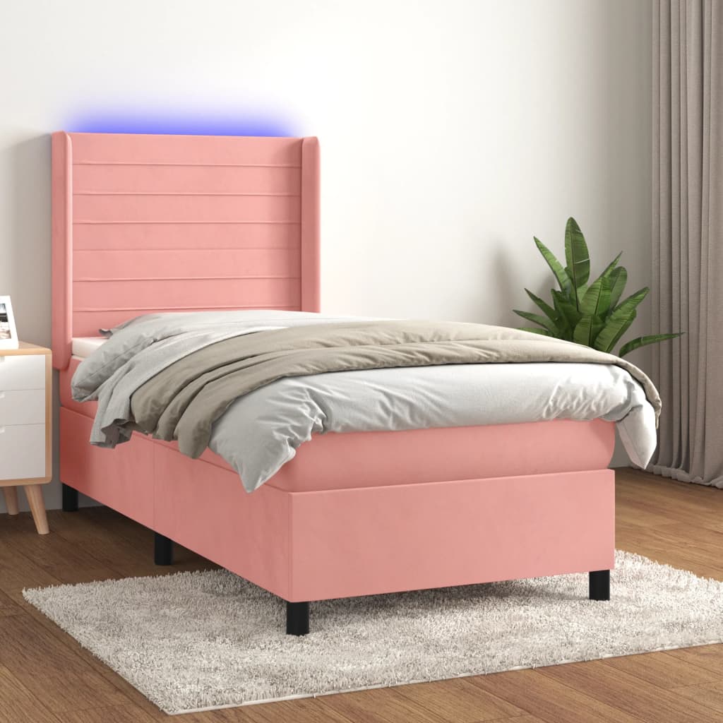 vidaXL Posteľný rám boxsping s matracom a LED ružový 80x200 cm zamat