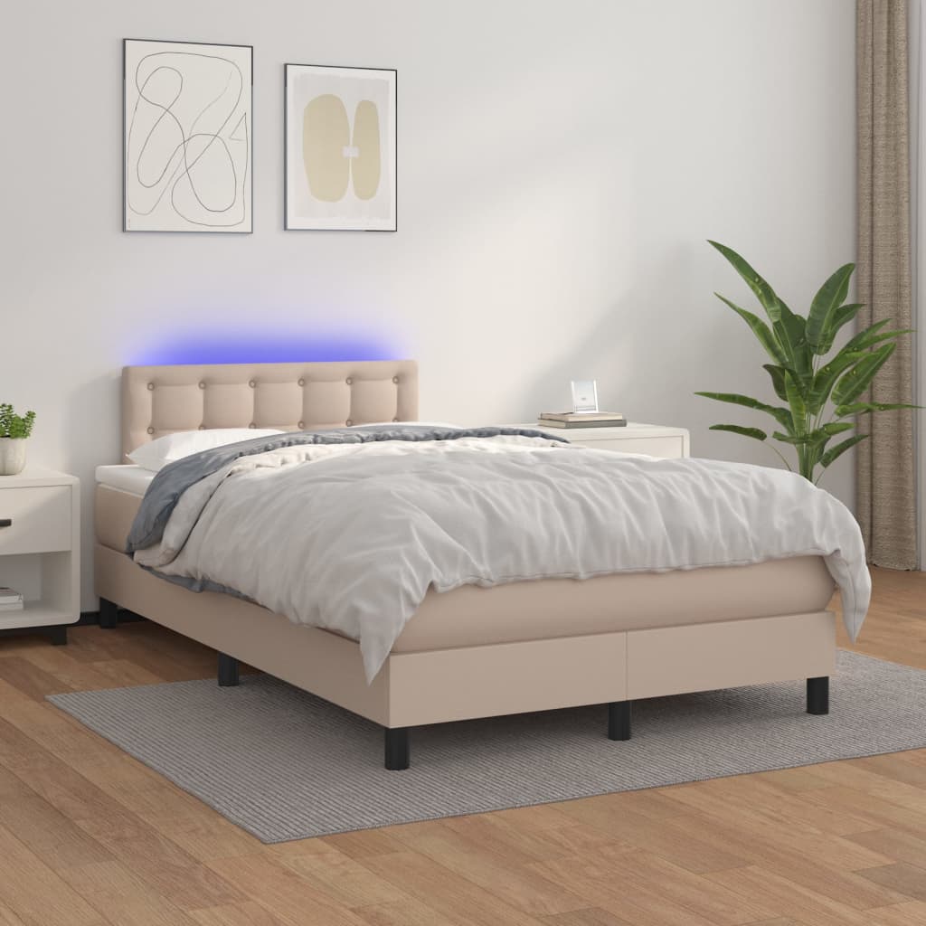 vidaXL Boxspring posteľ matrac a LED kapučínová 120x200 cm umelá koža