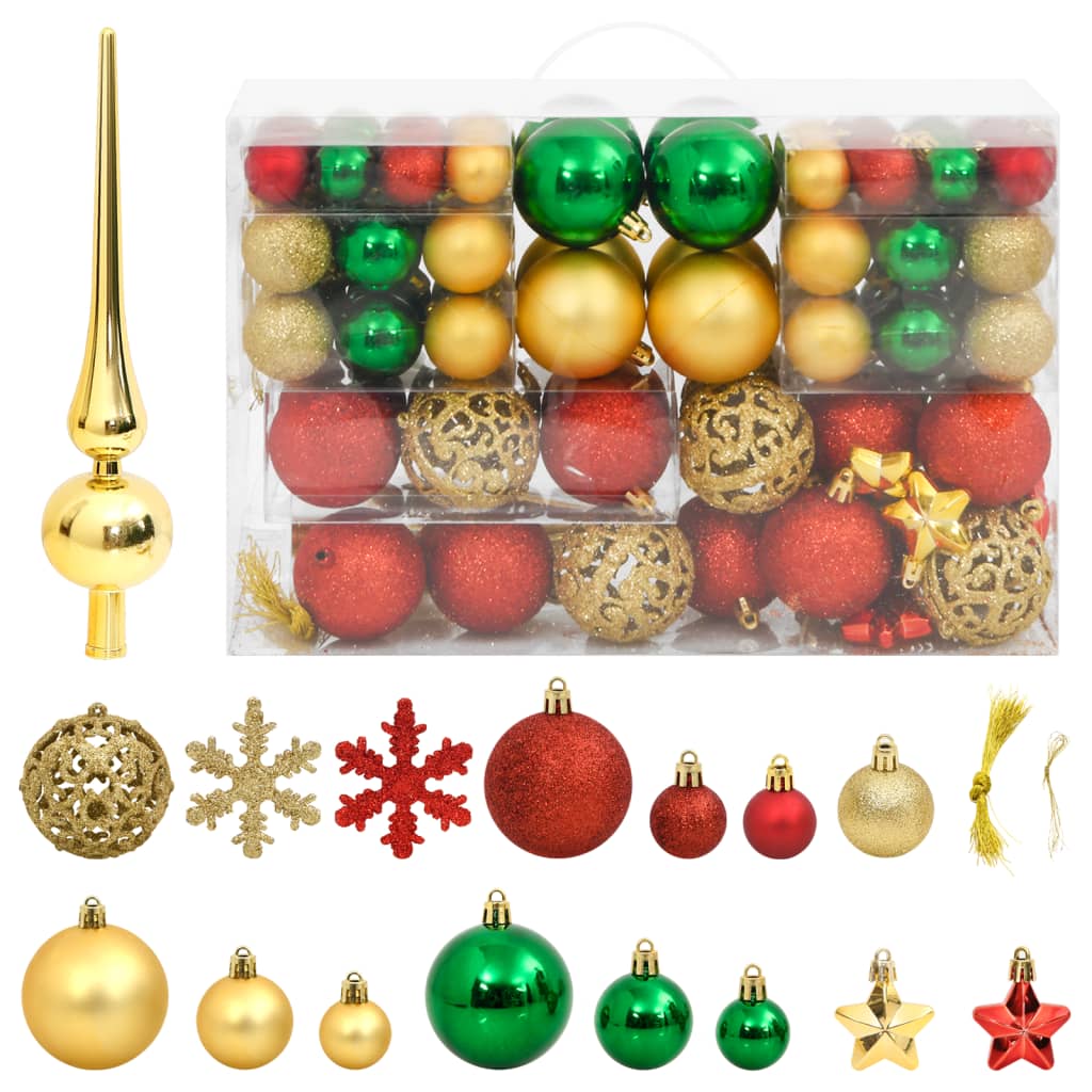 vidaXL 112dielna sada vianočných ozdôb červená/zelená/zlatá polystyrén