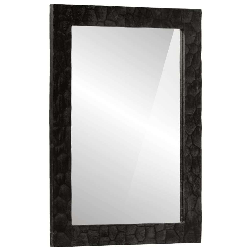 vidaXL Zrkadlo do kúpeľne čierne 50x70x2,5 cm masívny mangovník a sklo