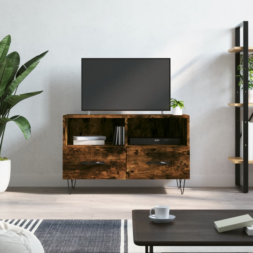 vidaXL TV skrinka dymový dub 80x36x50 cm spracované drevo