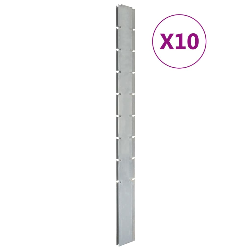 vidaXL Záhradné plotové stĺpiky 10 ks strieborné 220 cm pozinkov. oceľ