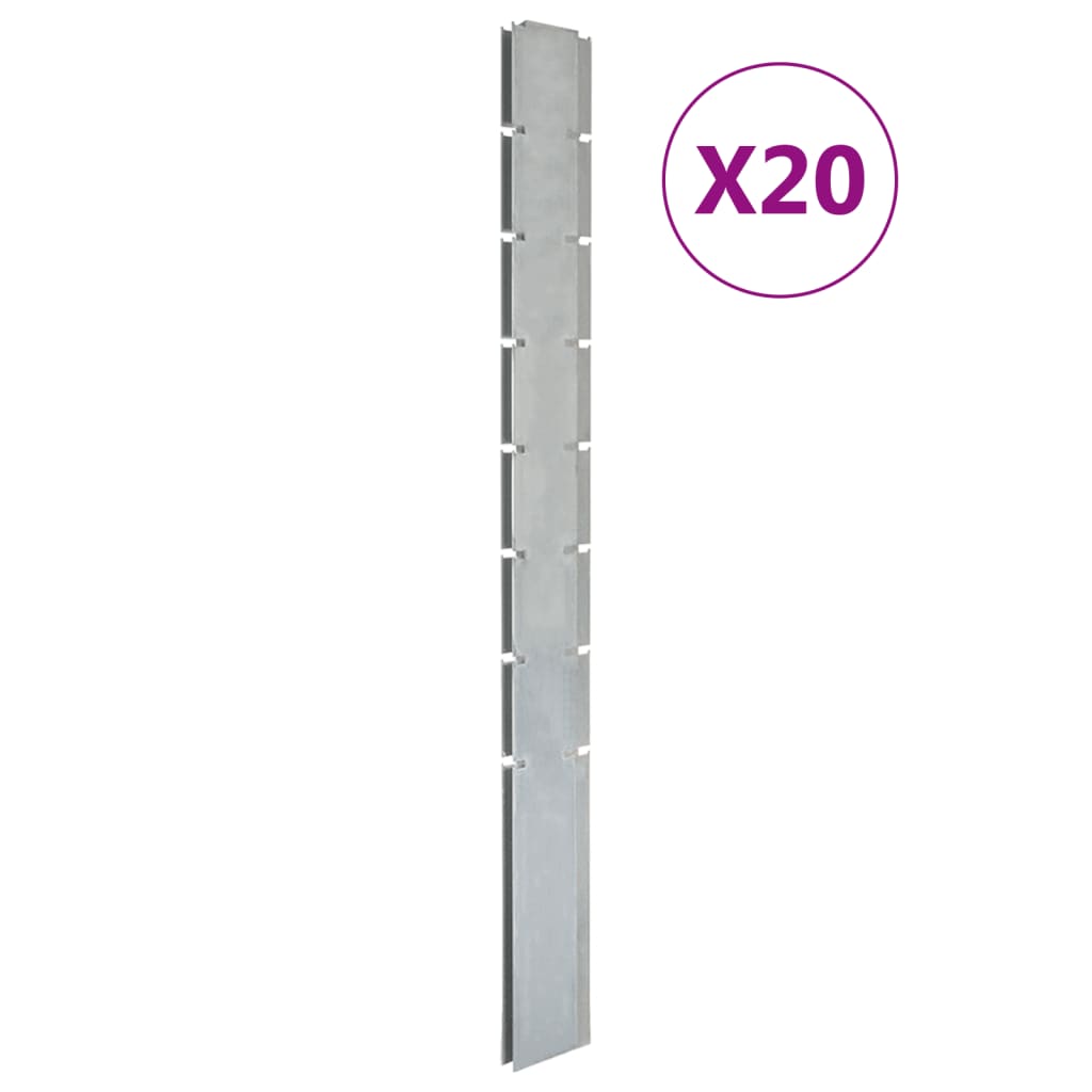 vidaXL Záhradné plotové stĺpiky 20 ks strieborné 200 cm pozinkov. oceľ