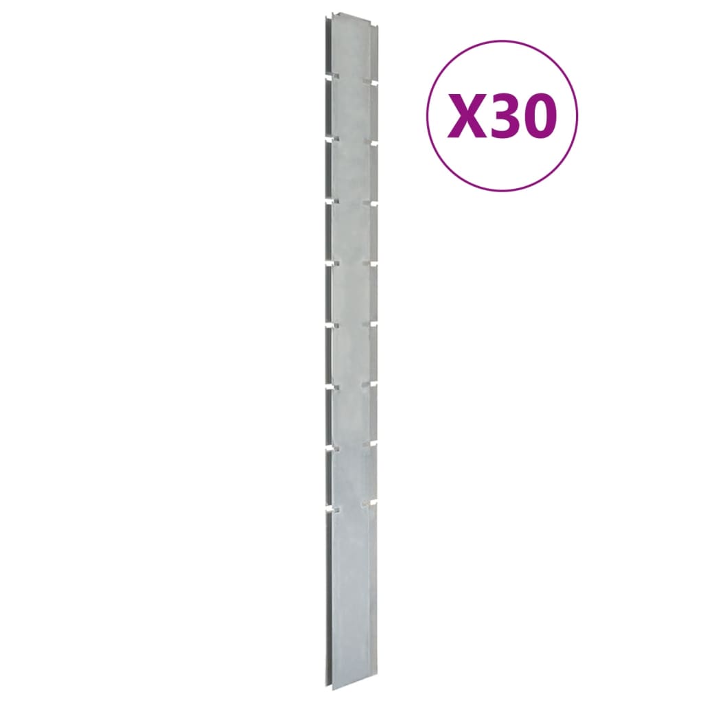 vidaXL Záhradné plotové stĺpiky 30 ks strieborné 220 cm pozinkov. oceľ