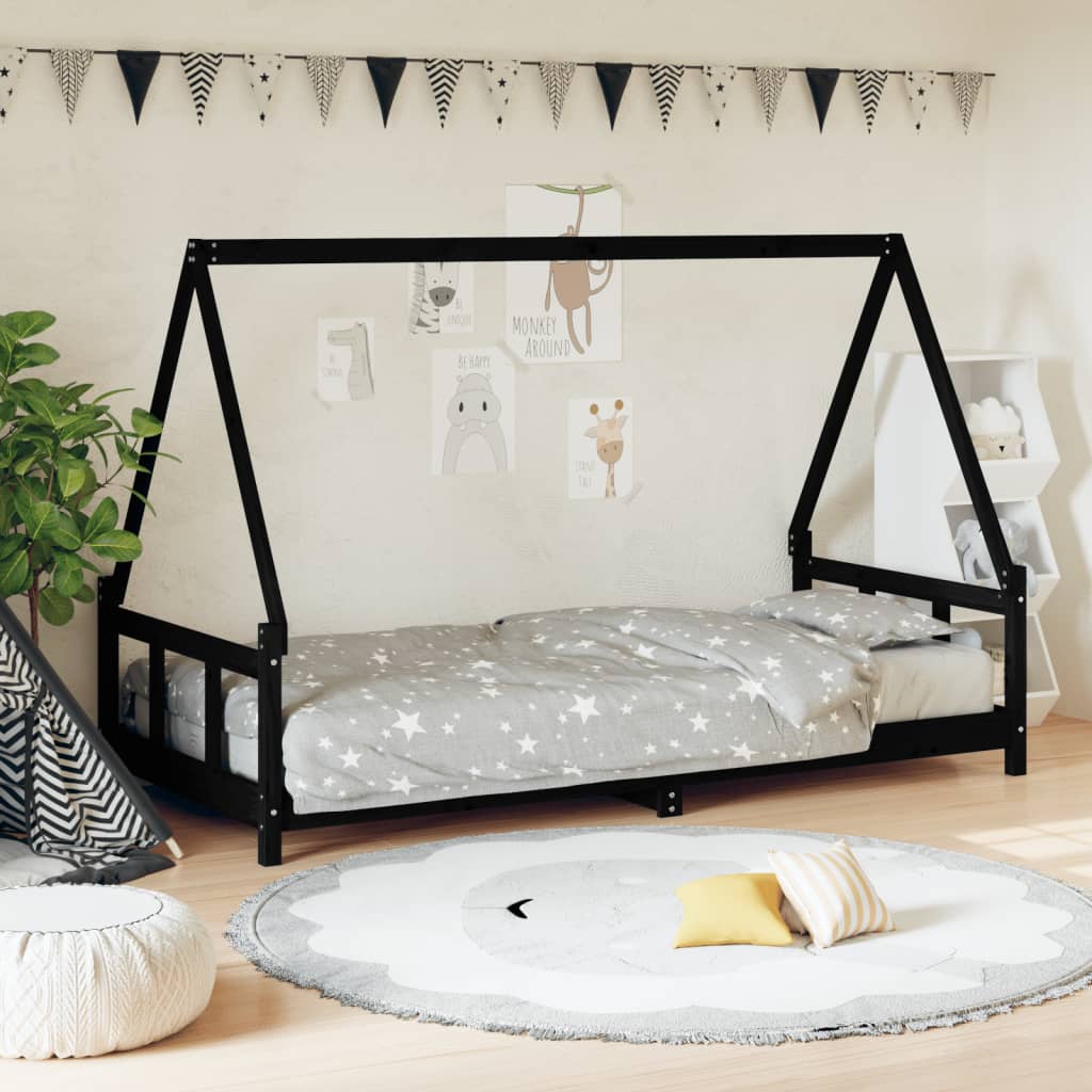 vidaXL Rám detskej postele čierny 90x200 cm masívna borovica