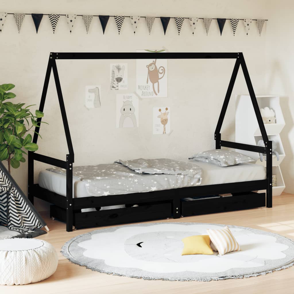 vidaXL Rám detskej postele so zásuvkami čierny 90x200 cm mas. borovica