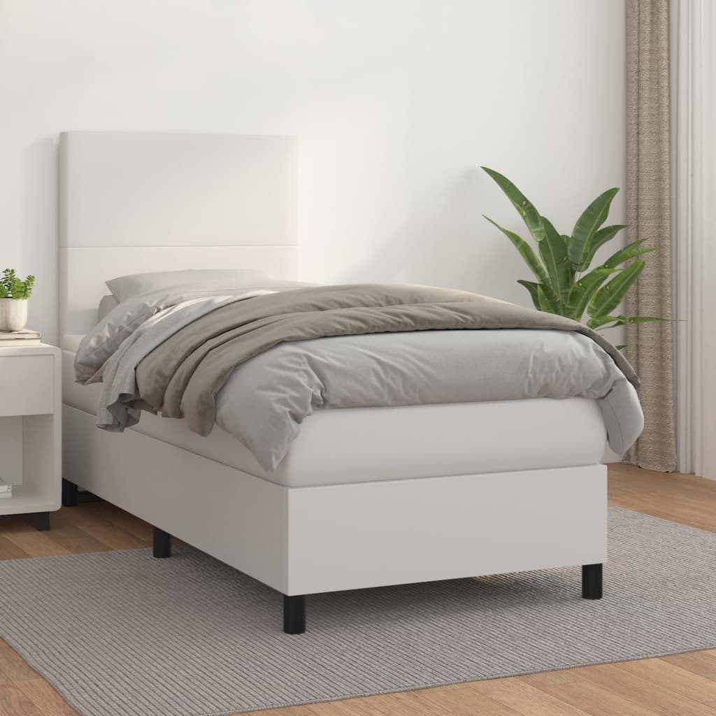 vidaXL Boxspring posteľ s matracom biela 80x200 cm umelá koža