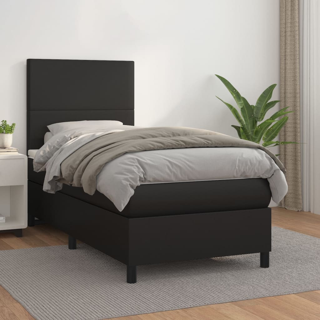 vidaXL Boxspring posteľ s matracom čierna 90x200 cm umelá koža