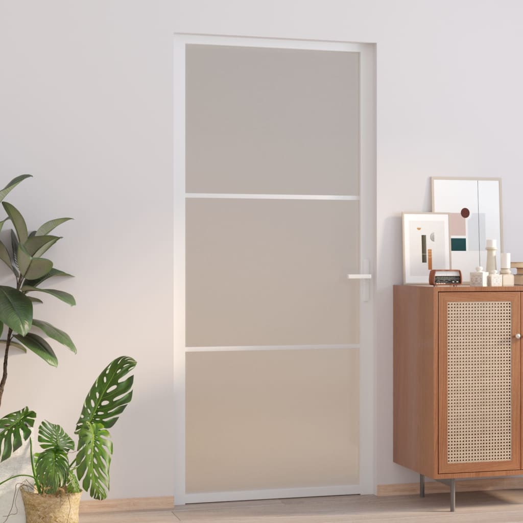 vidaXL Vnútorné dvere 93x201,5 cm biele matné sklo a hliník