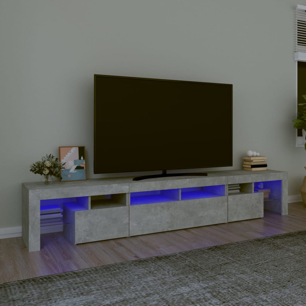 vidaXL TV skrinka s LED svetlami betónová sivá 230 x 36,5 x 40 cm