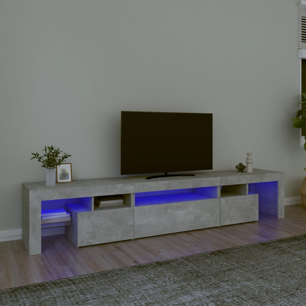 vidaXL TV skrinka s LED svetlami betónová sivá 215 x 36,5 x 40 cm