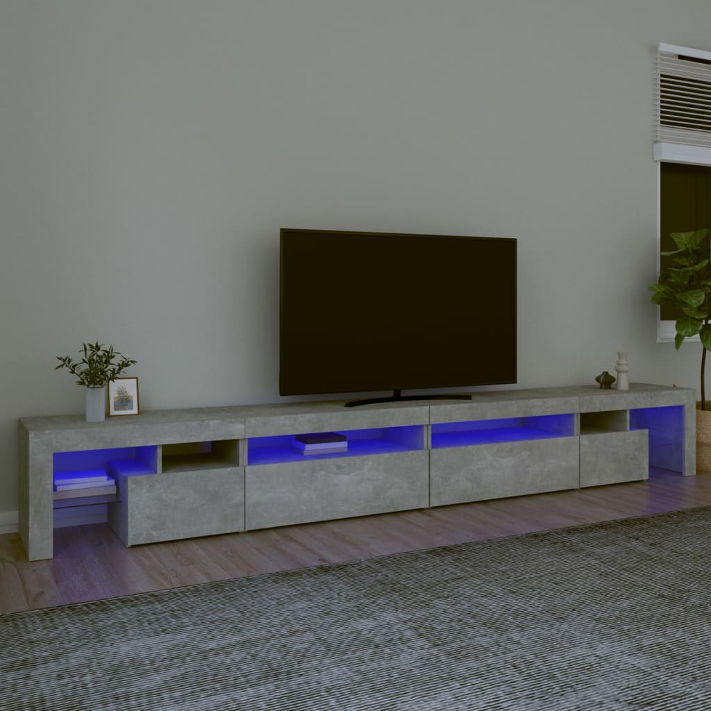 vidaXL TV skrinka s LED svetlami betónová sivá 290x36,5x40 cm